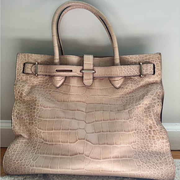 Elegant Crocodile-Embossed Blush FURLA Handbag